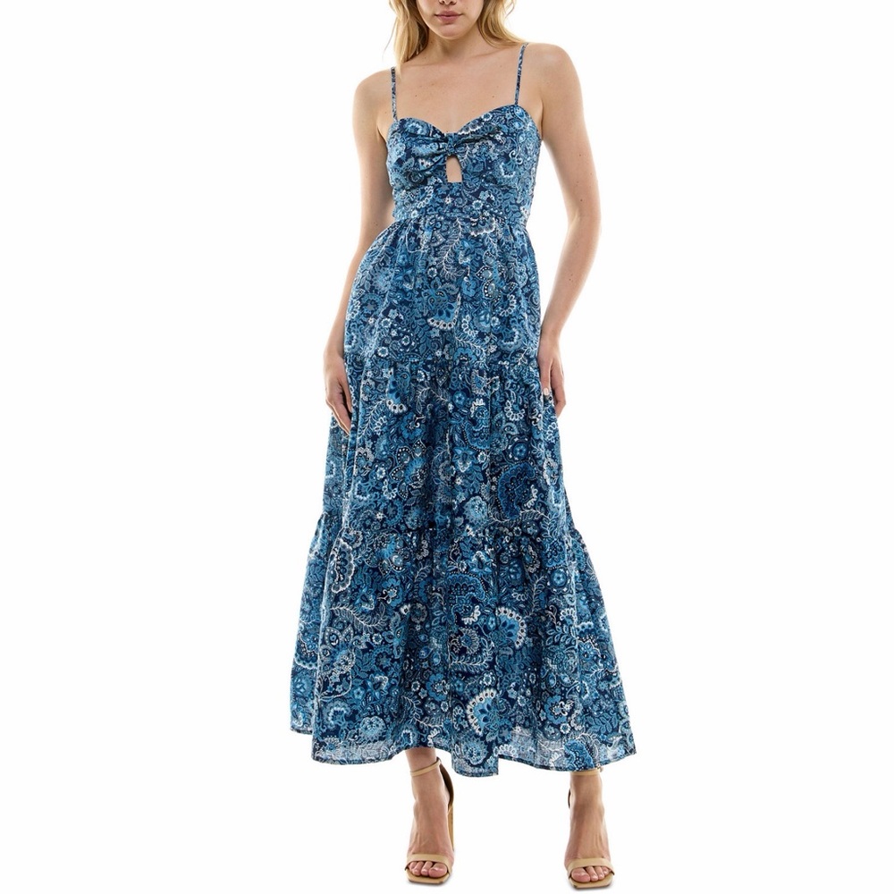 Women Boho Style floral  printed blue maxi-dress. Size S